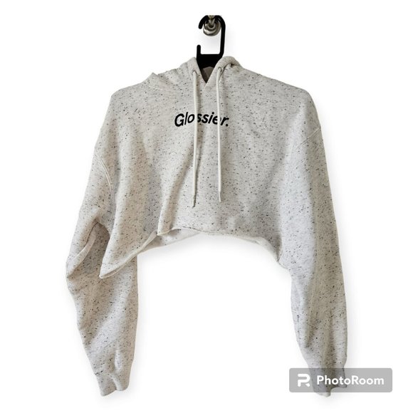 Glossier Tops - Glossier Cream Speckled Cropped Longsleeve Hoodie Size Small